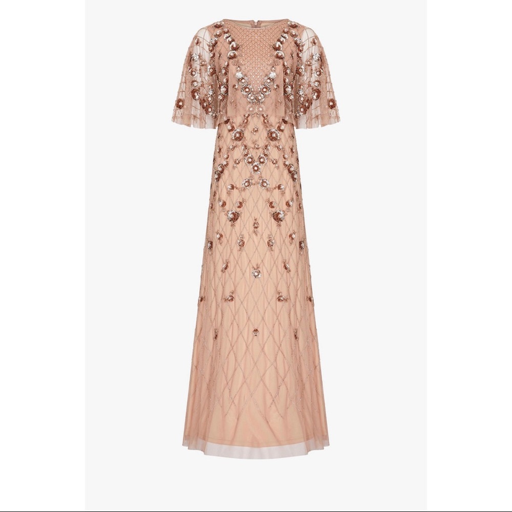 Adrianna Papell Rose Gold Beaded Cape Gown Size 4